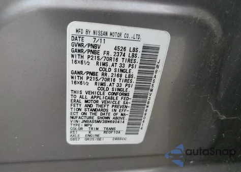 2011 Nissan Rogue S z USA, uszkodzony, nr VIN JN8AS5MV3BW690414